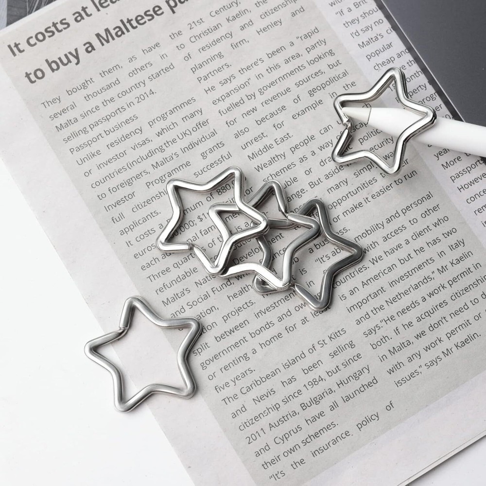 Creative Key Ring Keychain Silver Metal Flat Split Star Shape 12pcs