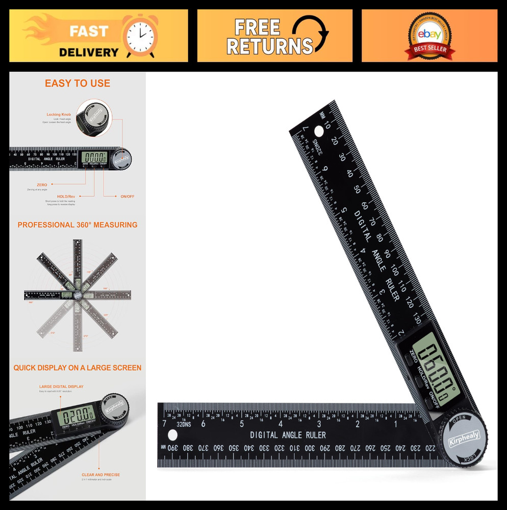 Digital Angle Finder Protractor 7" - Adjustable Measuring Tool for Carpentry & D