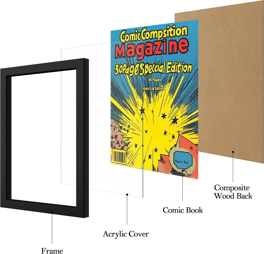 8 Pack Comic Book Frames, Fits Current 6 3/4 X 10 1/4, Wall/Tabletop Display