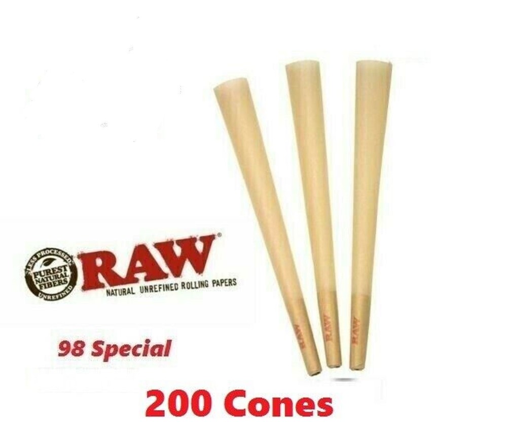 Authentic Raw Classic Special 98mm pre rolled Cone W/Filter tip 200 CT + LIGHTER