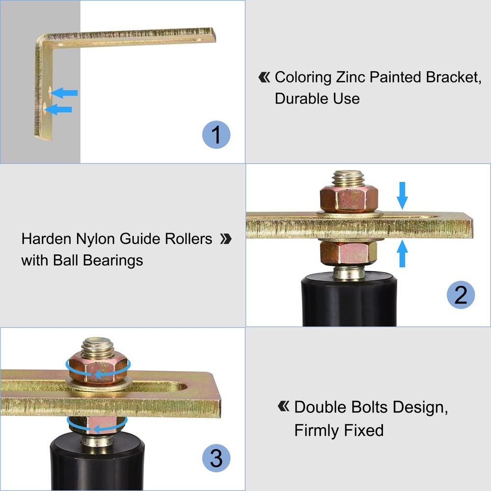 Slide Gate Guide Roller L Post Bracket 3" Dual Nylon Rollers Black