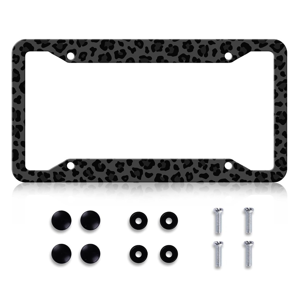 Black Leopard Print License Plate Frame -