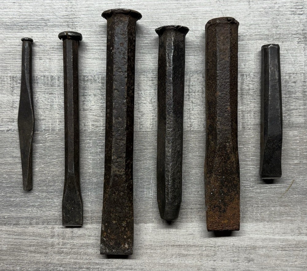 Vintage Steel Punch & Chisel Lot 6pc Blacksmith Masonry Tools 7” Max