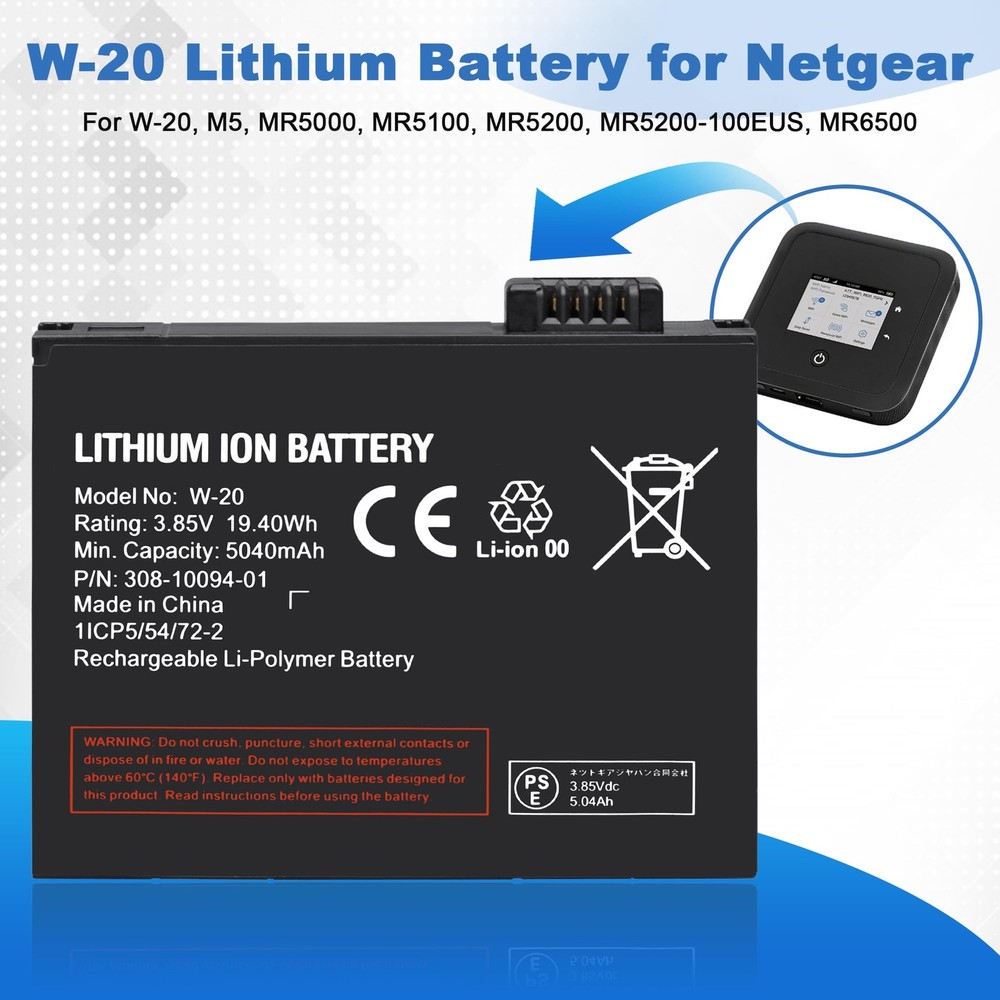 for Netgear Lithium ion Battery W-20 - Model - Black
