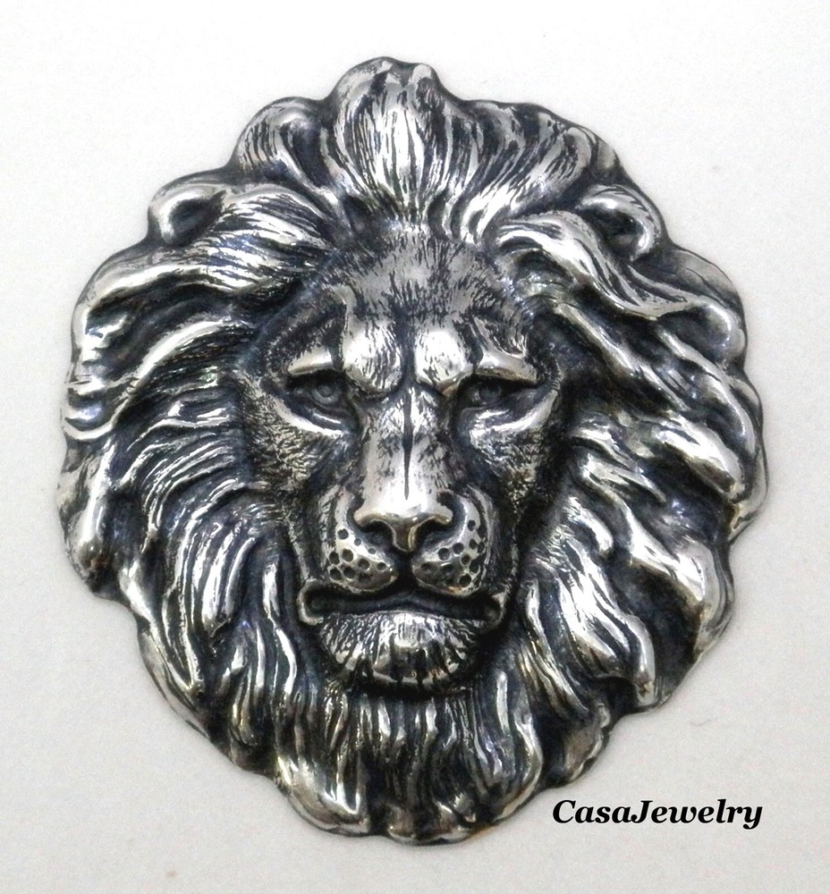 #4191 LARGE ANTIQUED STERLING SILVER PLATED LION HEAD COMPONENT - 1 Pc