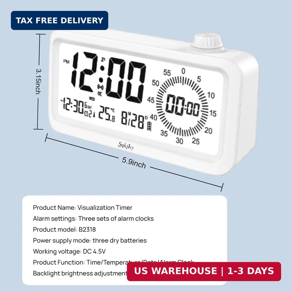 Visual Digital Timer for Kids with LCD Display,3-Level Adjustable Backlight,Temp