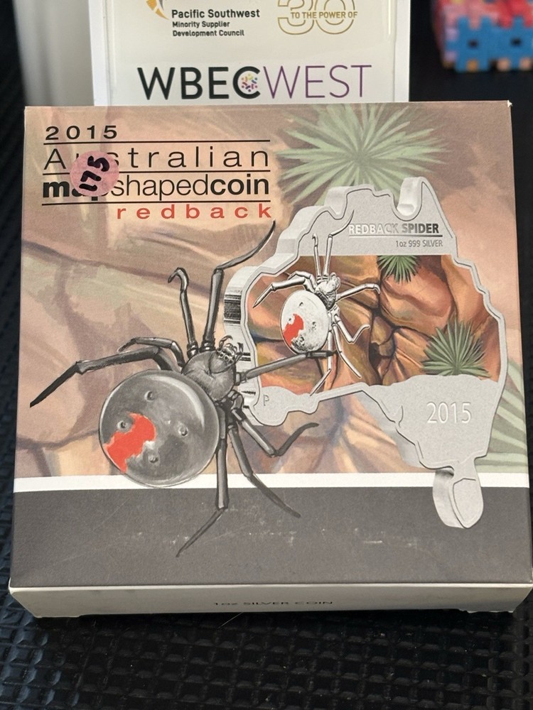 The Perth Mint 2015 Map Shaped Coin Redback Spider 1oz Silver