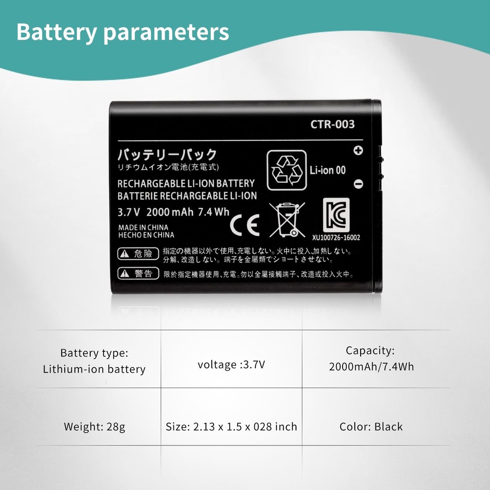 Replacement 3DS 2DS Battery CTR-003 Compatible with for Nintendo Old 3DS, 2DS...