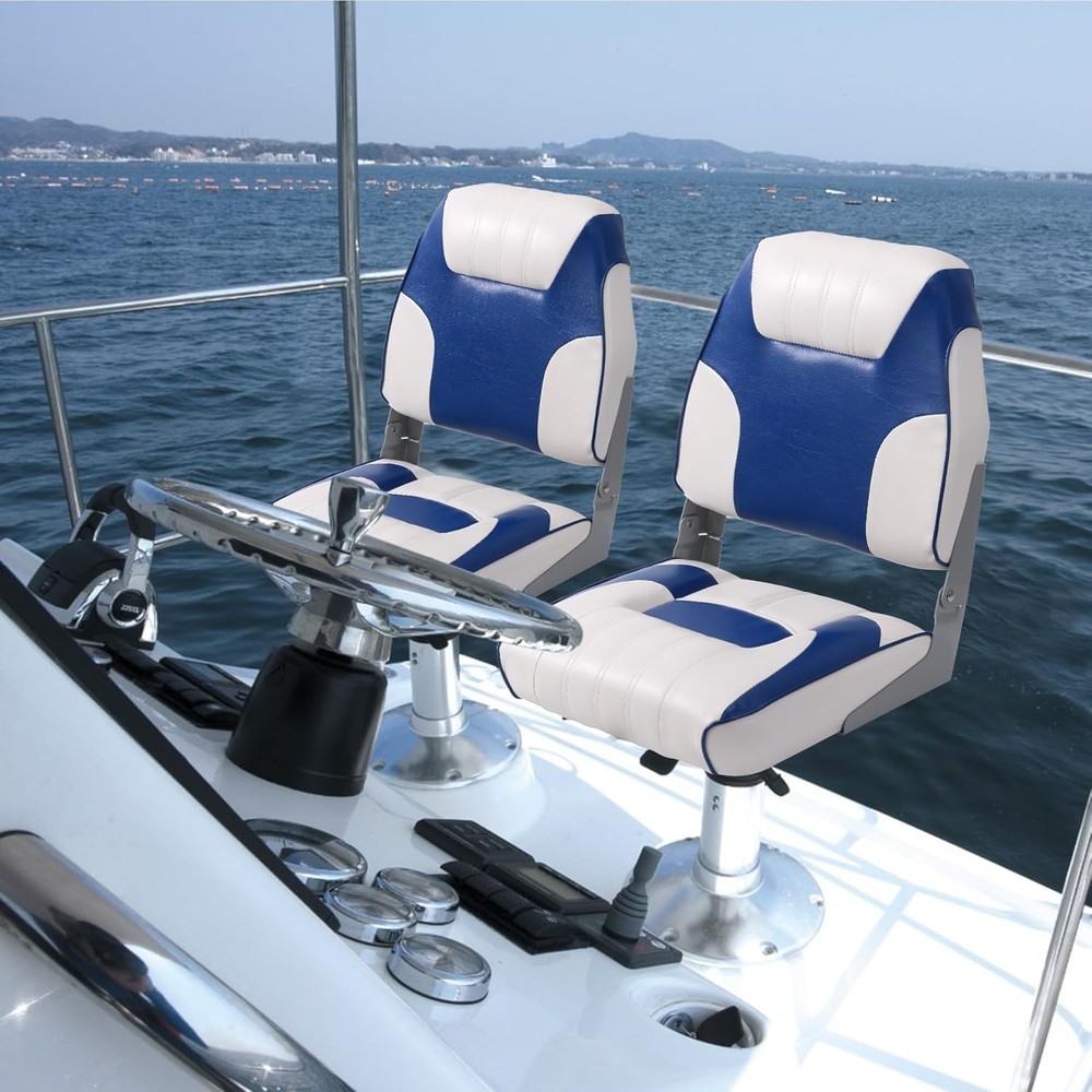 2 Pack Low Back Folding Boat Seats Chairs with Thickened Sponge Padding & Hinges