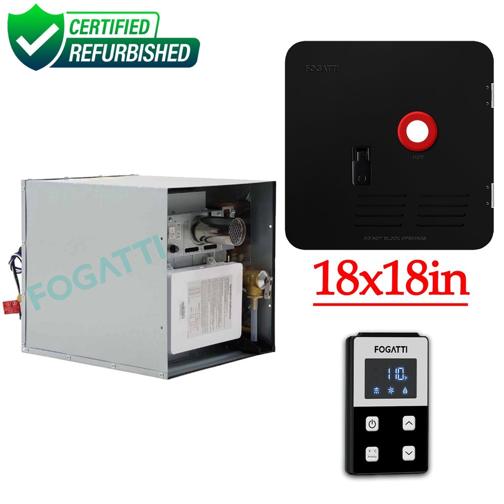 FOGATTI RV Tankless Water Heater InstaShower 7 with 18 x 18 in Black Door DC 12V