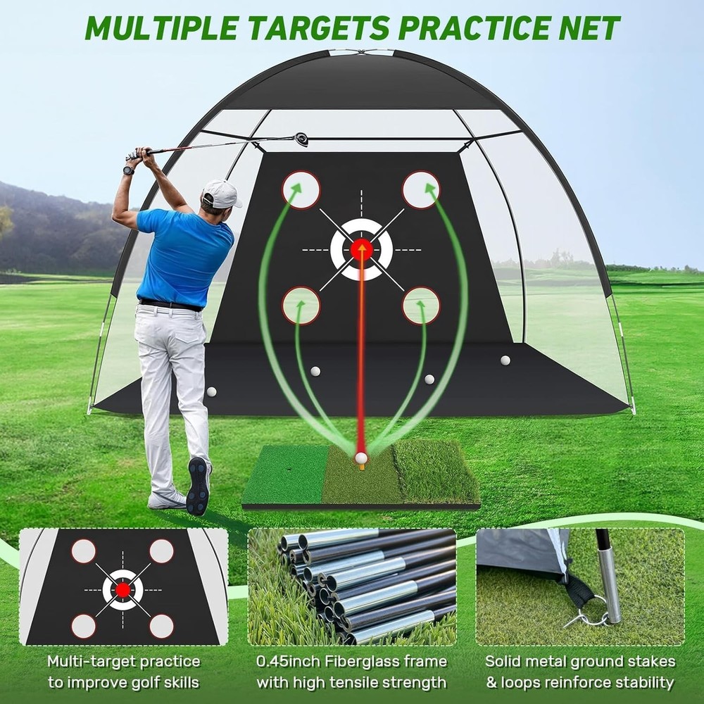 Golf Net, 10x7FT with Golf Practice Mat, Hitting Aid Nets for Backyard Drivin...