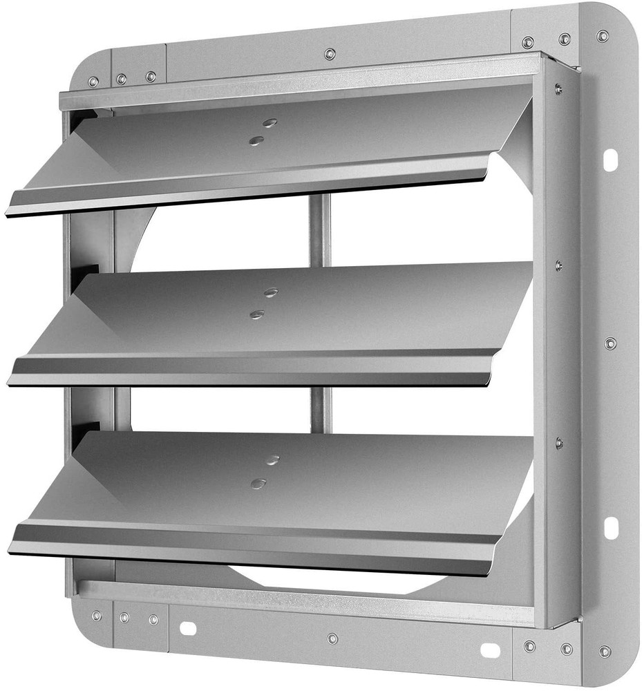 12-Inch Square Aluminum Automatic Gravity Shutter Louver Vent for Garages Silver