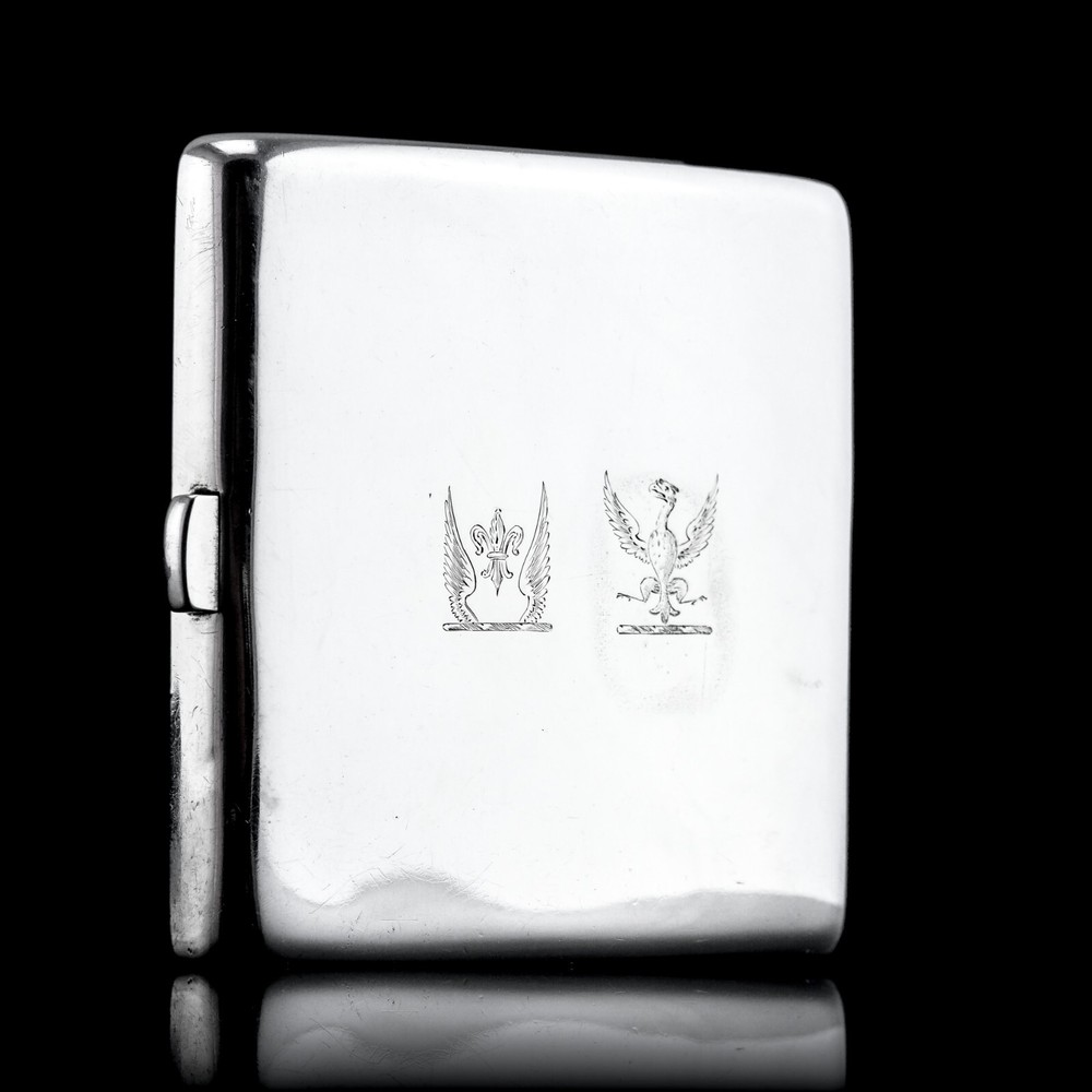 Antique Victorian Solid Silver Cigarette Case Wonderful Curve & Crested - 1894