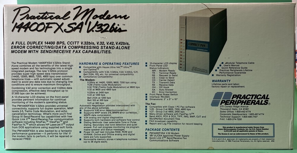 Practical Peripherals 14400FXSA External Modem V32Bis
