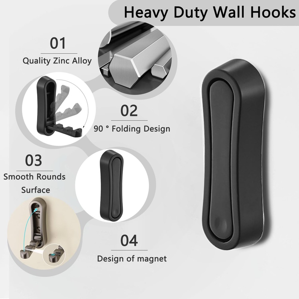 2 Pcs Folding Coat Hooks, Zinc Alloy Heavy Duty Foldable Hook Foldable Wall H...