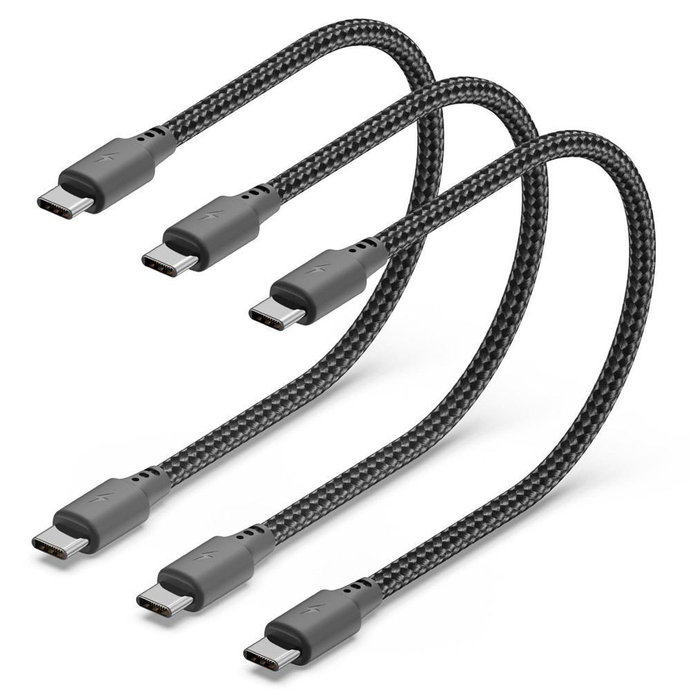 Short USB C to C Cable 1 ft 3Pack, C Support 1FT, Black