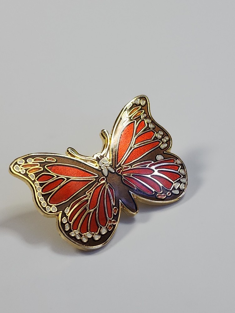 Butterfly Lapel Pin Orange & Brown Nice Enamel