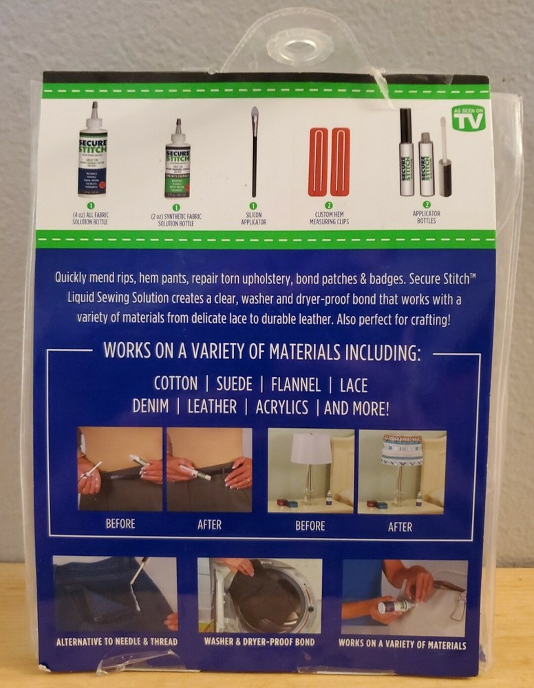 Secure Stitch Liquid Sewing Solution Fabric Glue 7-piece set, No Needle & Thread