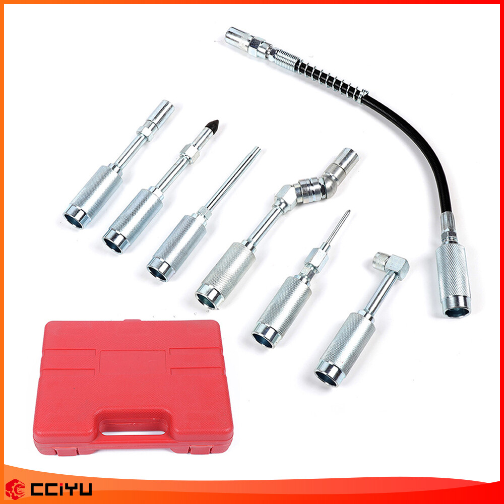 7PC Grease Gun / Lube Accessory Kit & Adaptor Nozzle Set In Storage Case