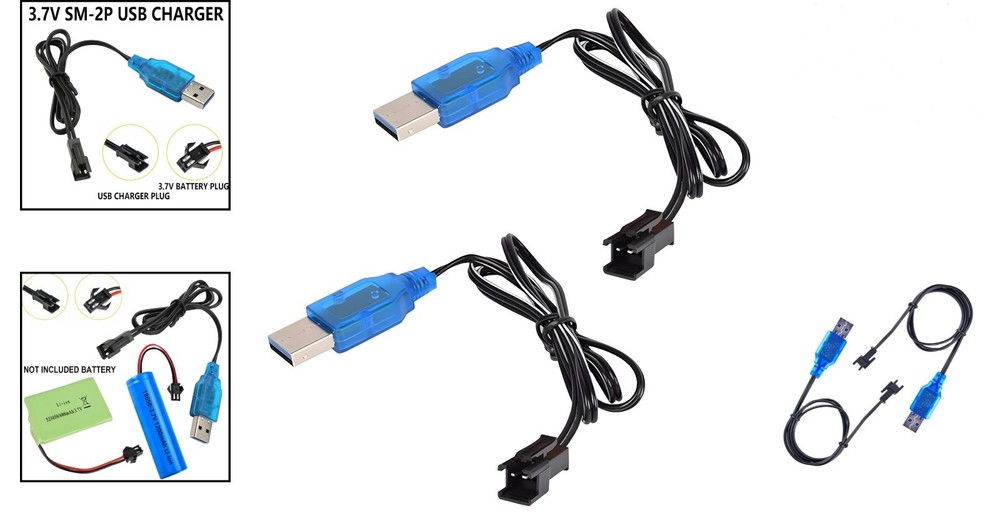 Dual 3.7V Lipo USB Charger Cable - Light, Compact & Compatible with RC Models