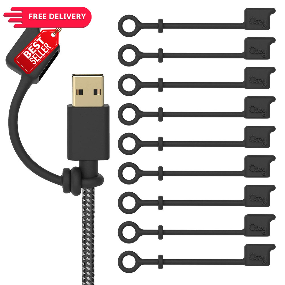 [10-Pack] Cozy USB Caps/Covers/Tether for A USB-A (2) - Black - 10 Pack