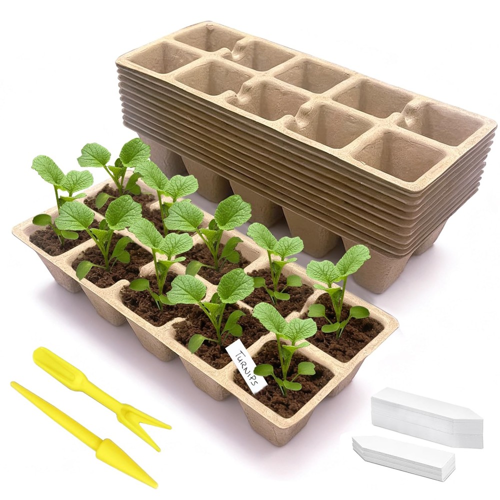120 Cells Seed Starter Tray, 12 Pack Germination Peat Pots with 100 Labels, P...