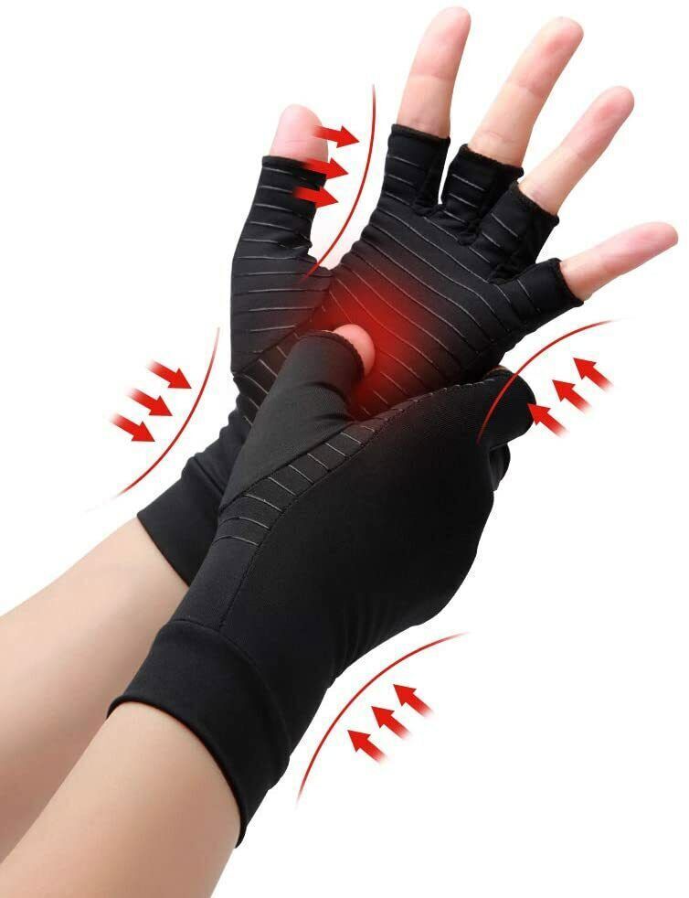 Copper Compression Arthritis Gloves Hand Support Fit Joint Pain Relief Pair