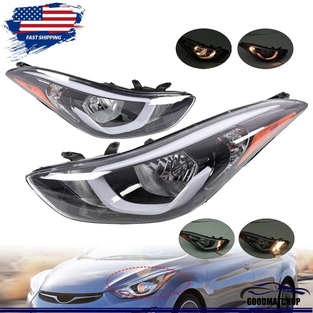 For 2014 2015 2016 Hyundai Elantra Headlight Assembly Left Right Pair w/ Bulbs