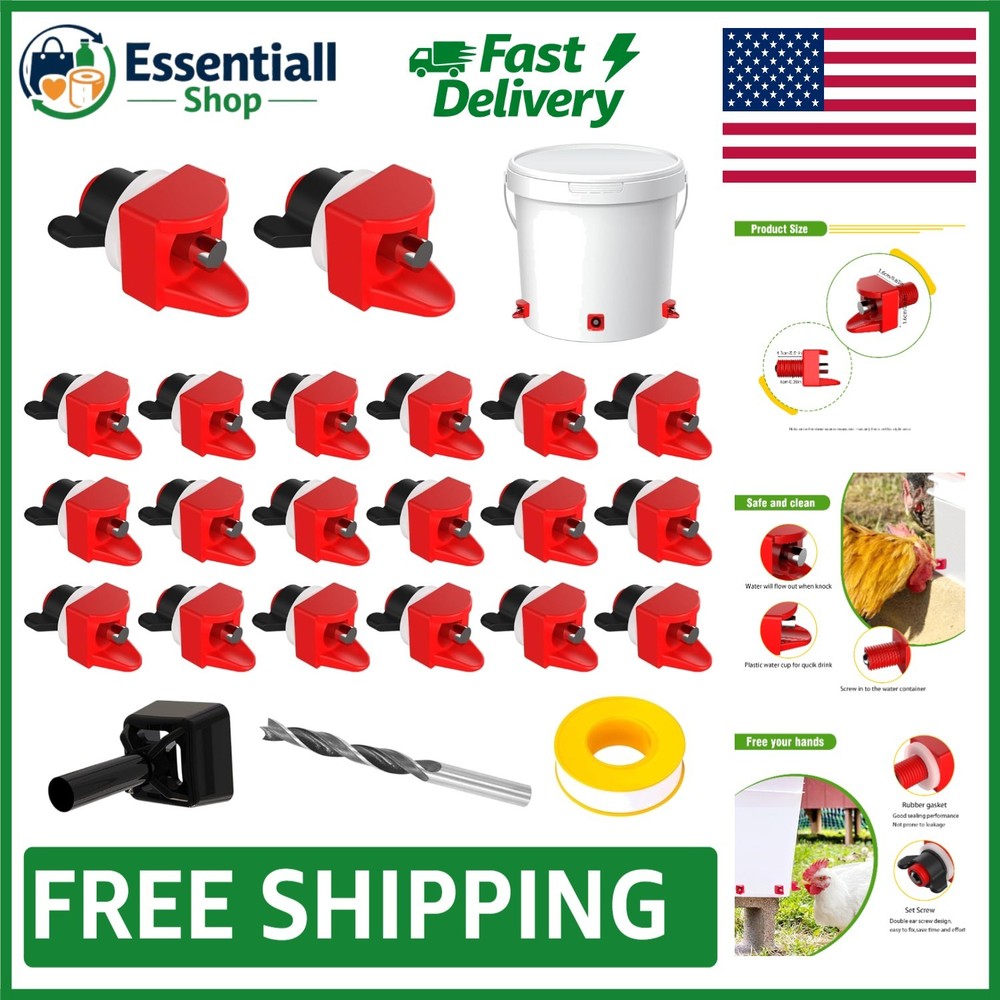 Automatic Poultry Waterer Kit - 10 Horizontal Chicken Water Nipples & Drill Bit