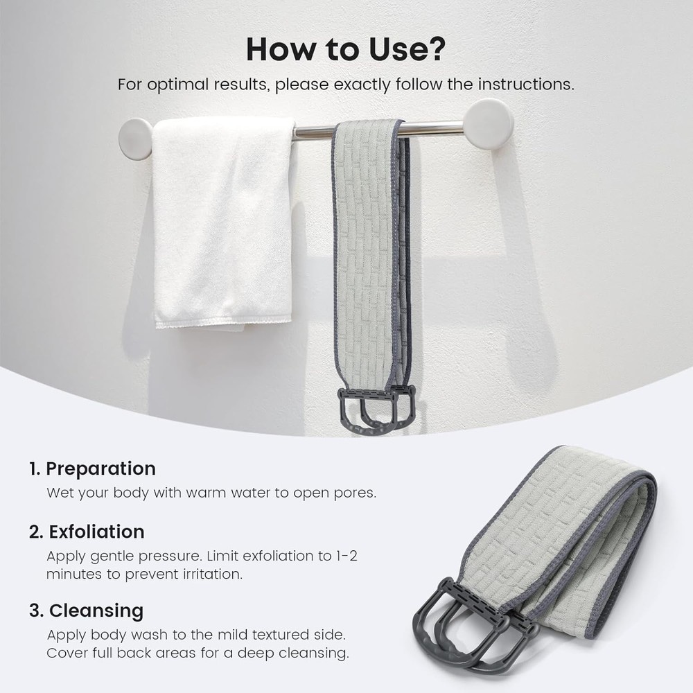 Exfoliating Back Scrubber with Plastic Handles for Shower, 36 Inches Bath Back E
