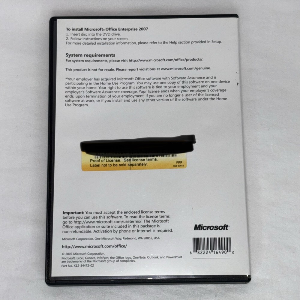 Microsoft Office Enterprise 2007 (DVD 1-Disc) Home Use Program w/ Key Word Excel