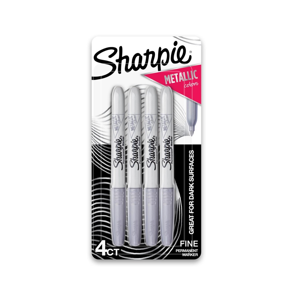 4 Pack Metallic Silver Fine Tip Permanent Markers for Crafts Office Use