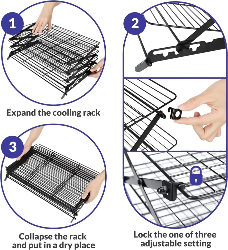 2/3/4-Tier Upgraded Collapsible Cooling Rack W/ Adjustable 3 Setting Design