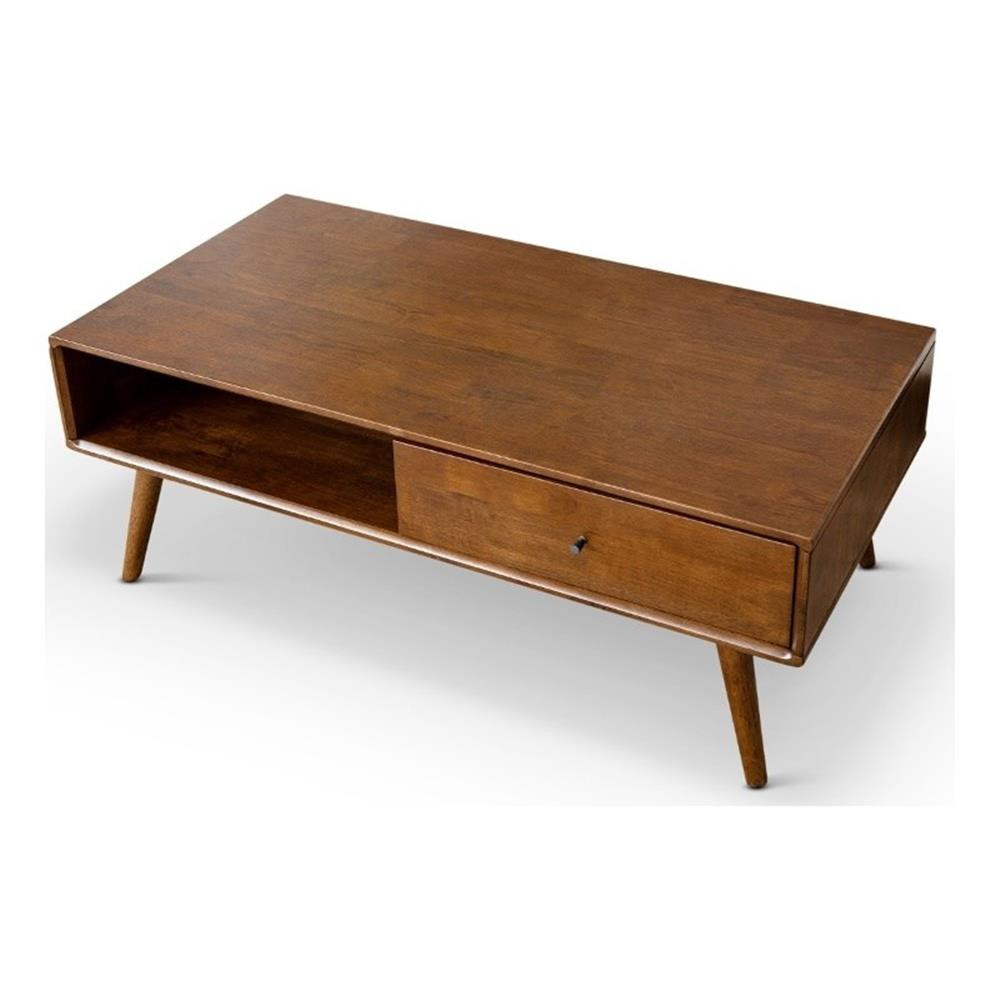 Nola Mid-Century Rectangular Solid Wood Coffee Table in Walnut