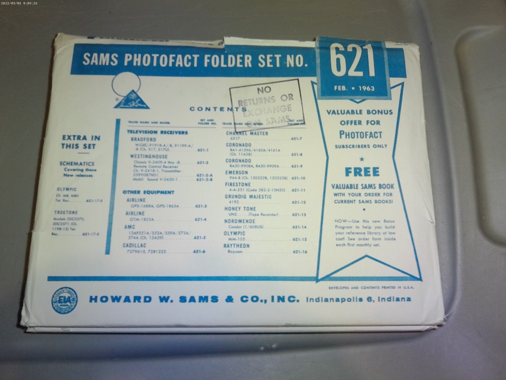 SAMS PHOTOFACT FOLDER SET NO.621