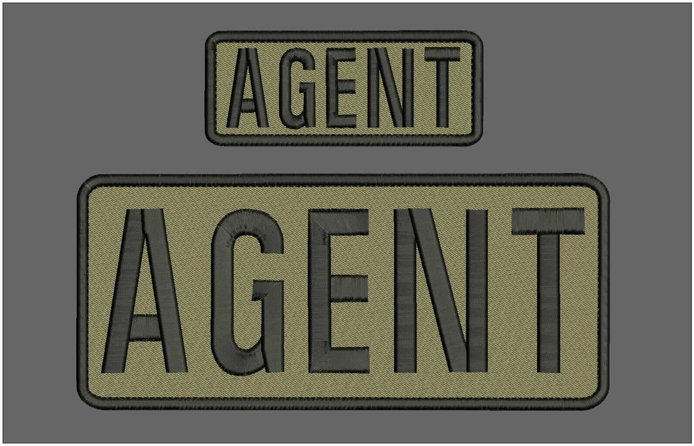 AGENT  EMB PATCH 4x10 & 2X5 VELCR@ ON BACK  BLACK ON COYOTE TAN