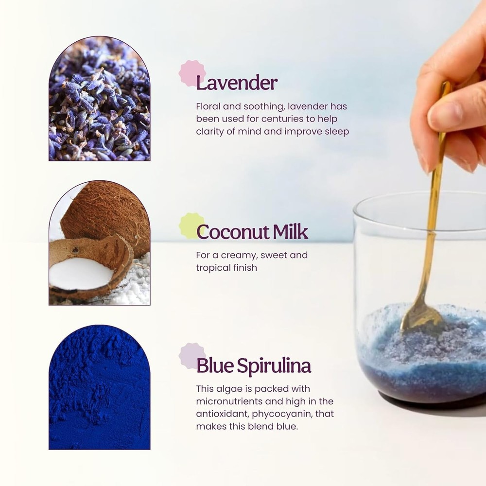 Blume Blue Lavender Latte - Calming Lavender Powder for Drinks - 25 Servings