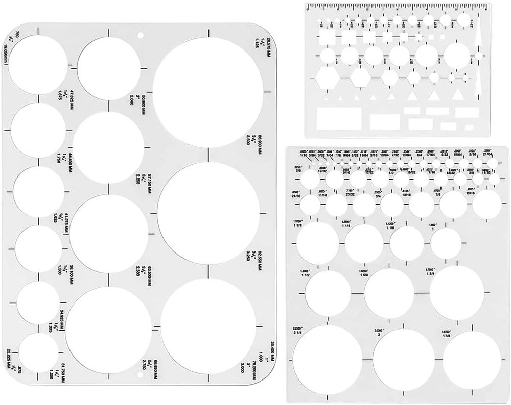 Circle Templates for Drawing - 3 Pack Drafting Stencils Measuring Tools, Circle