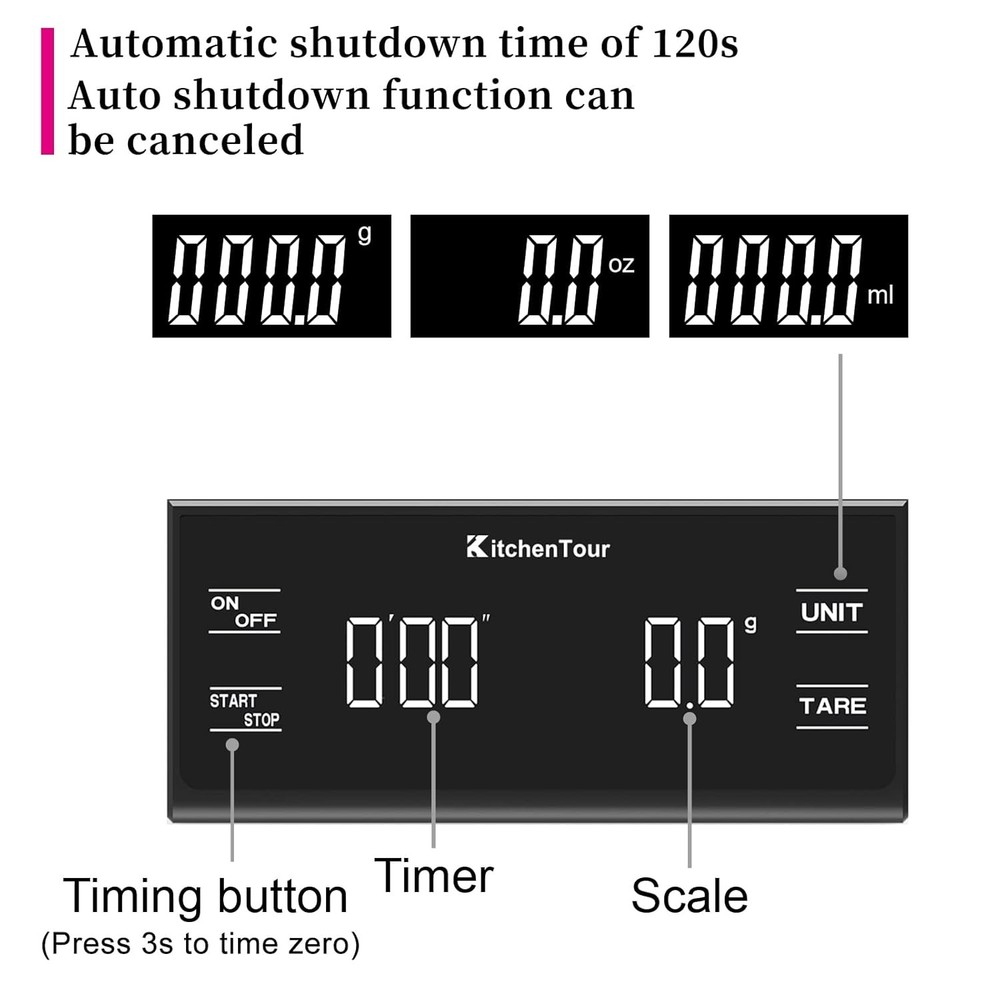KitchenTour Coffee Scale W/ Timer Brew Artisanal Java Pour Over Scale Slow Drip