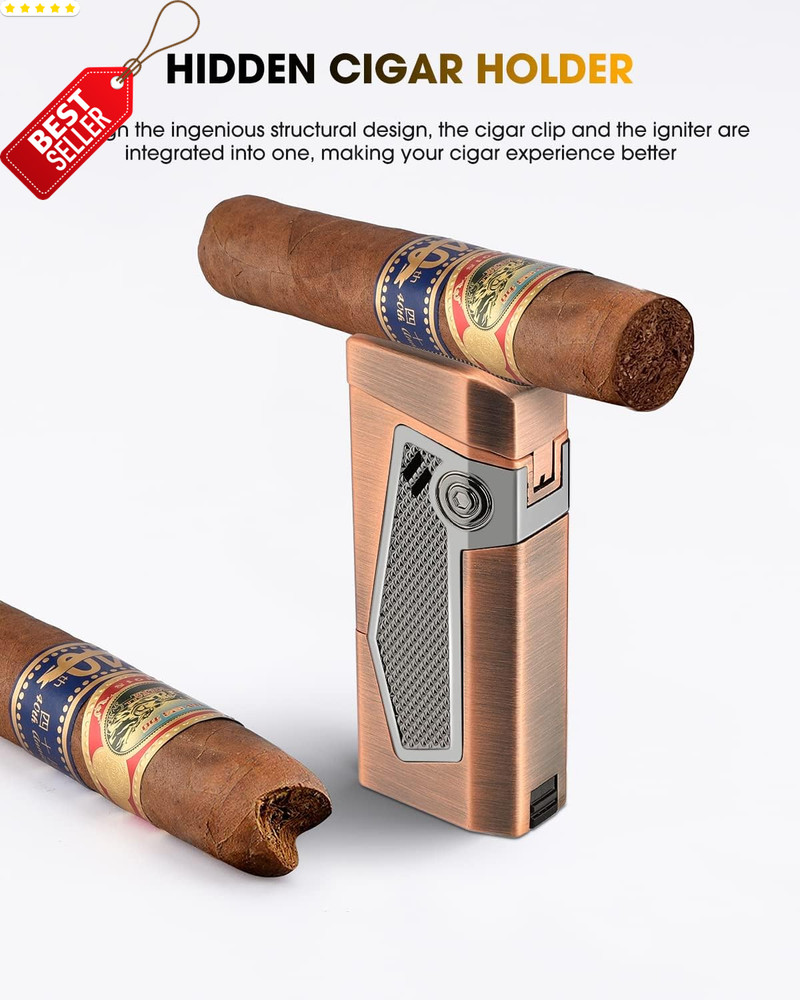 4 Jet Torch Cigar Lighter Windproof Refillable Punch Holder Draw Enhancer - US