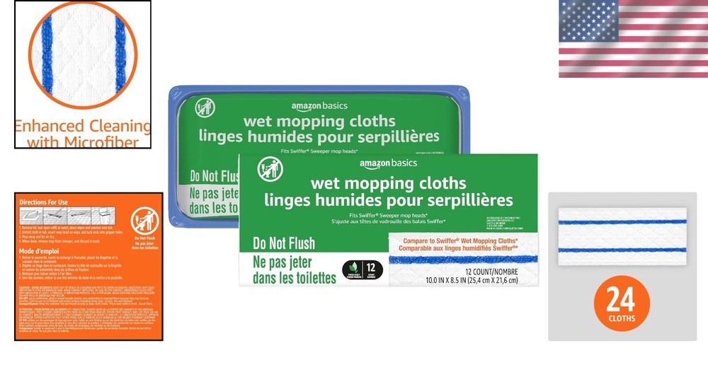 Efficient Wet Mopping Cloth Refills - 24 Microfiber Pads for Spotless Floors