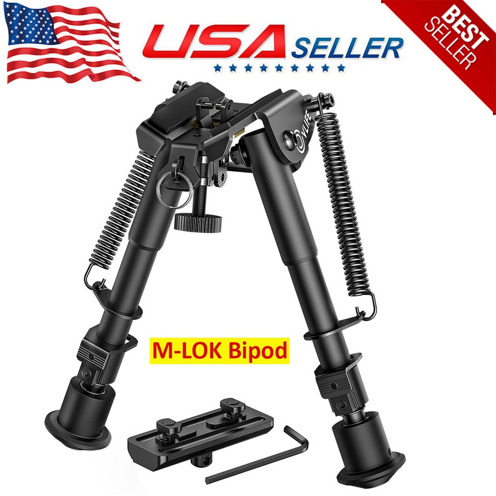 6-9" M LOK Rifle Bipod Adjustable Spring Return M-Rail&Swivel Stud Mount Adapter