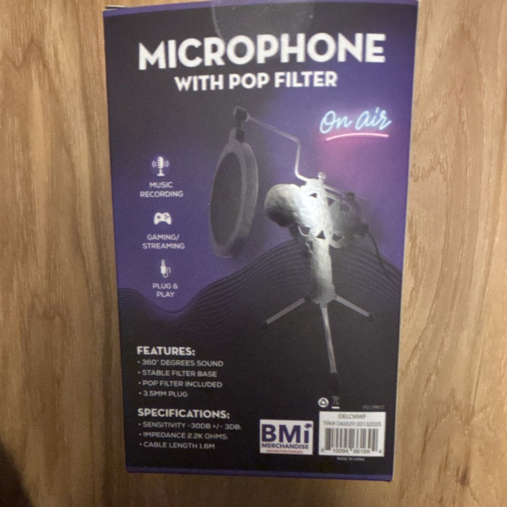 BMI Merchandise Desktop Microphone Pop Filter Tripod 3.5mm Plug Black