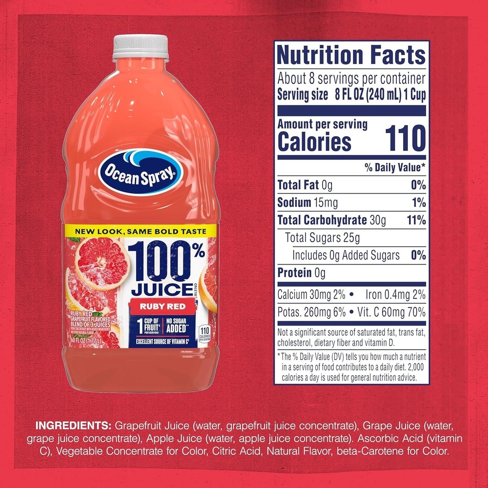 60 Fl Oz Ruby Red Grapefruit Juice - No Artificial Flavors, Just Pure Juice