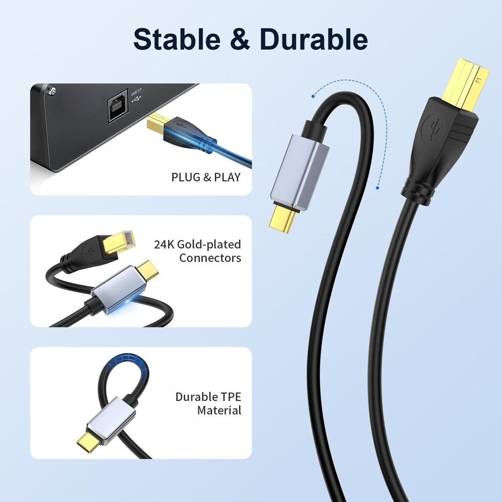 MeloAudio USB C MIDI Cable, Type C to 2.0 Interface 5 FT, Black