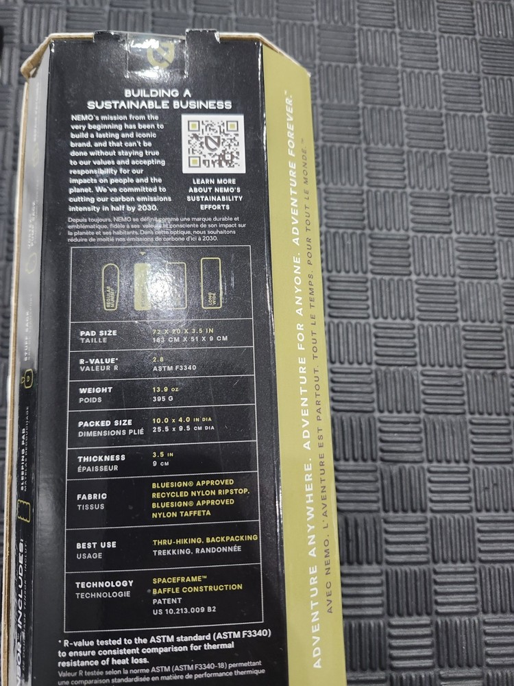 Nemo Tensor Trail Insulated  Sleeping Pad Regular Ultralight *NEW*