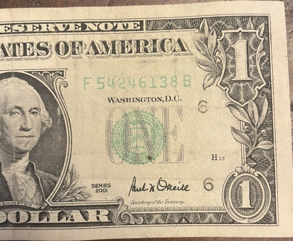 Under Inked Error BILL - ONE dolar from 2001 - Fancy and uncommon