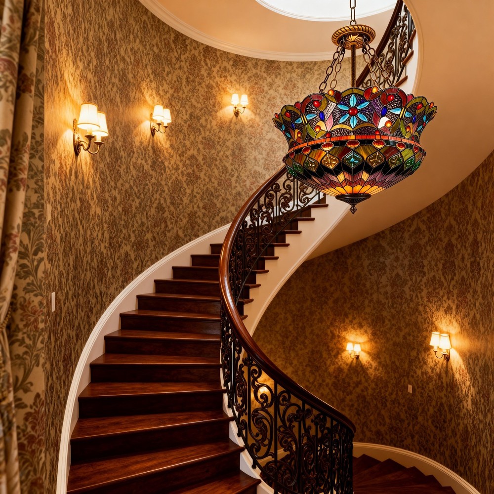 18 In Color Pendant Light With Light Source, Tiffany Yurt Reverse Pendant Light