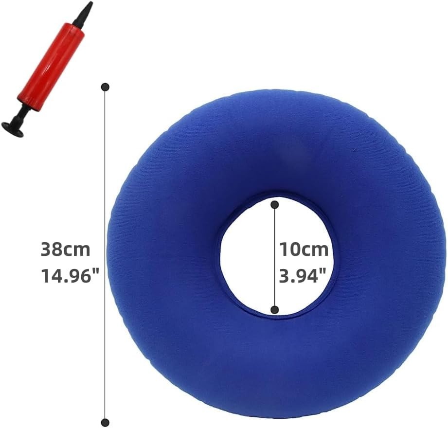 Blue Inflatable Ring Cushion - Reduce Sciatica Pain with Soft, Easy-Clean Design
