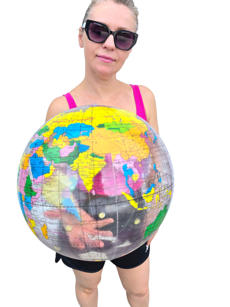 16" Clear Globe Inflatable – Transparent Vinyl World Map Ball for Learning, Deco